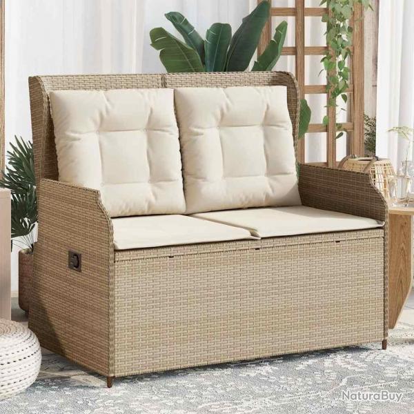 Banc inclinable de jardin avec coussins beige rsine tresse
