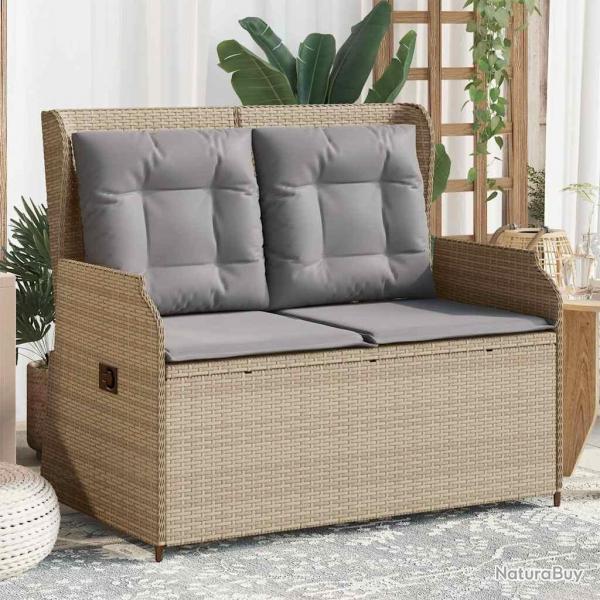 Banc inclinable de jardin avec coussins beige rsine tresse