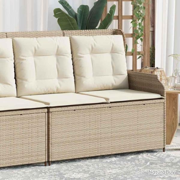 Banc inclinable de jardin avec coussins beige rsine tresse