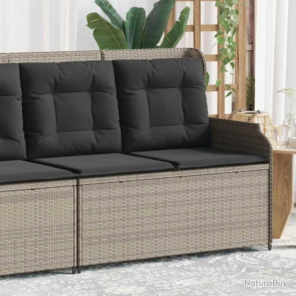 Banc inclinable de jardin et coussins gris clair rsine tresse