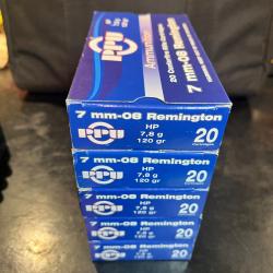 Lot de 100 Cartouches Calibre 7-08 PPU HP 120 Grains