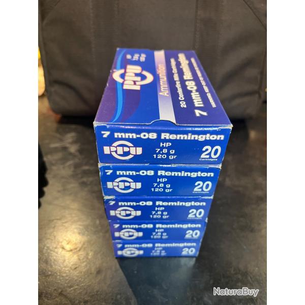 Lot de 100 Cartouches Calibre 7-08 PPU HP 120 Grains