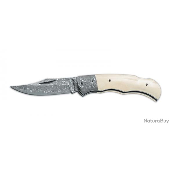 Bker Magnum Couteau Damascus Bone - Lame 78mm - Manche os