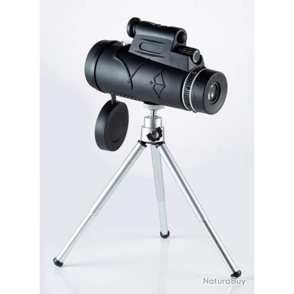 Monoculaire Tlescope 50x60 Longue Porte Prisme BAK4 avec Trpied + Clip Smartphone Chasse Concert