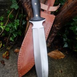 Couteau Tactical Dague Epaisse Lame Acier Carbone 1055 Poignée Micarta Etui Cuir Fab Artisan Chasse