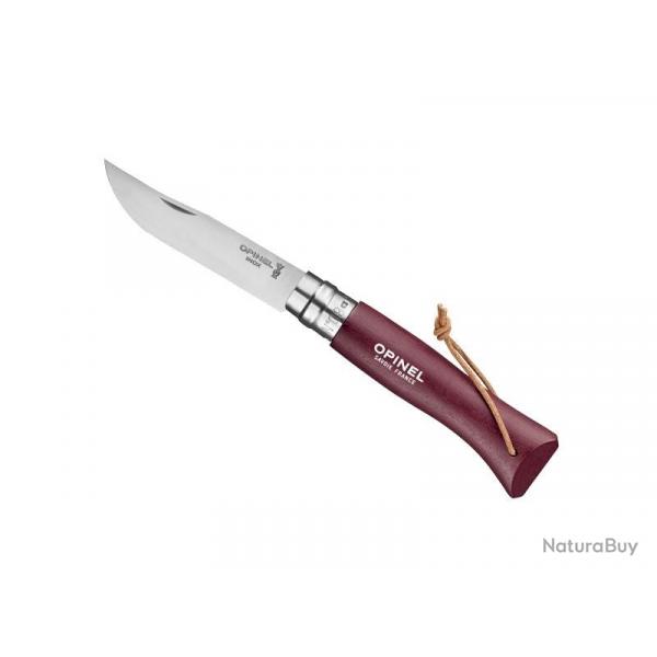 Couteau OPINEL baroudeur N 08 grenat avec lien en cuir