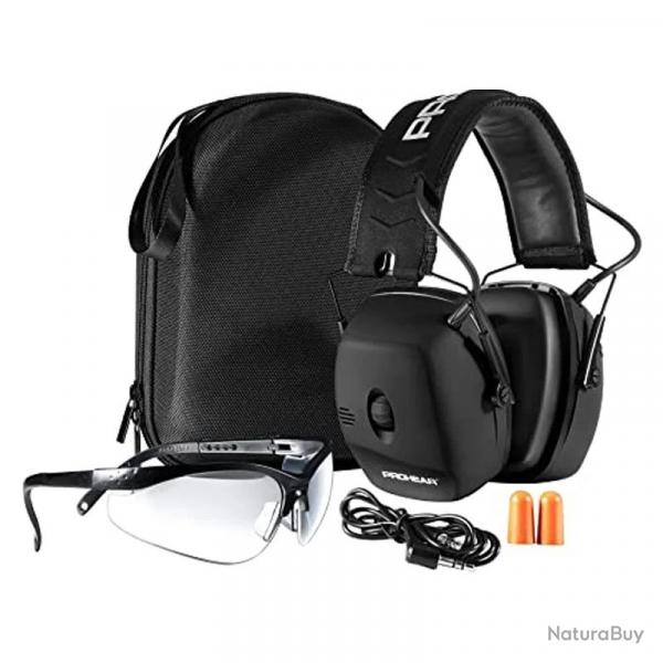 Casque Antibruit Electronique 30NRR Cache-Oreilles Tir Chasse Amplification Sonore Sac de Transport
