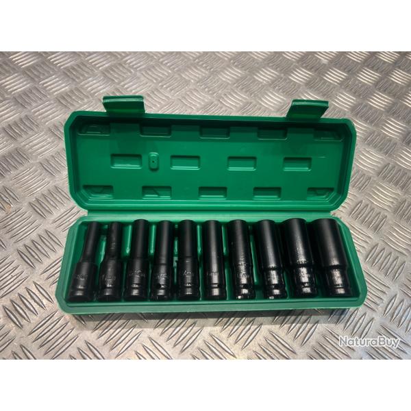 Jeu de 10 douilles 1/2 pour cl  chocs hexagonaux 10-24mm