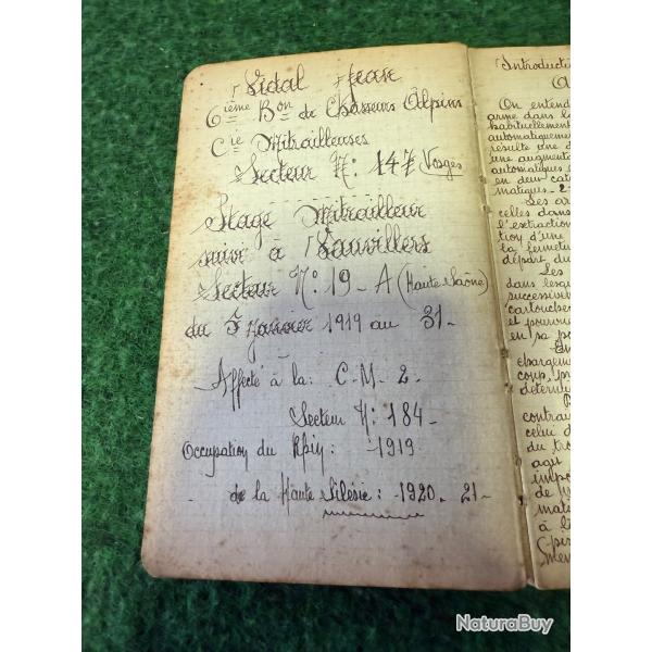 LIVRET MANUSCRIT  SUR LES ARMES AUTOMATIQUES ET LES CHANTS  PATRIOTIQUES   1919  W W 1