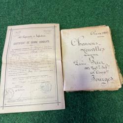 CAHIER  DE  CHANSONS NOUVELLES DU SOLDAT DU  95 ÈME  RÉGIMENT D'INFANTERIE DE BOURGES  W W 1
