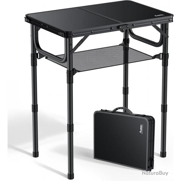 Table de Camping Pliante avec Filet de Rangement, Alliage d'Aluminium Hauteur Rglable en 3 hauteur