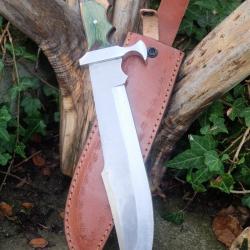 Poignard Couteau de Chasse Lame Acier Carbone 1055 Manche Bois Etui Cuir Fabrication Artisanale
