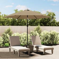 Parasol d'extérieur avec LED et mât en acier 300 cm Taupe