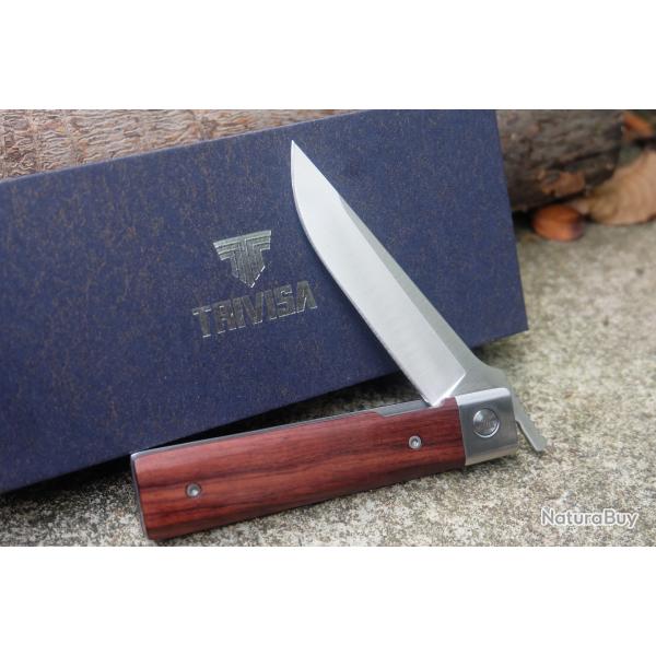 Couteau TRIVISA Dolphin-J Lame Drop Point Acier 14C28N Satine Manche Bois Liner Lock