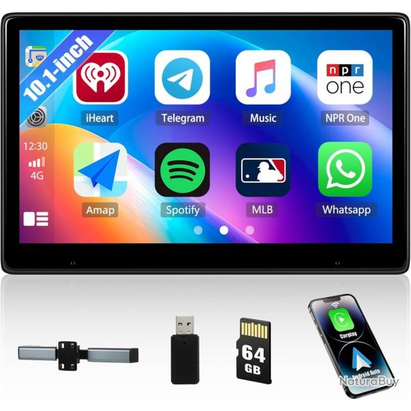 Moniteur D'appuie-tte 10.1 Pouces avec Carplay sans Fil Android Auto, cran Tactile IPS HD Display