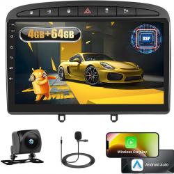 Autoradio Android 4G+64G pour Peugeot 308/408 2007-2015 avec Wireless Carplay&Android Auto, 9'' IPS