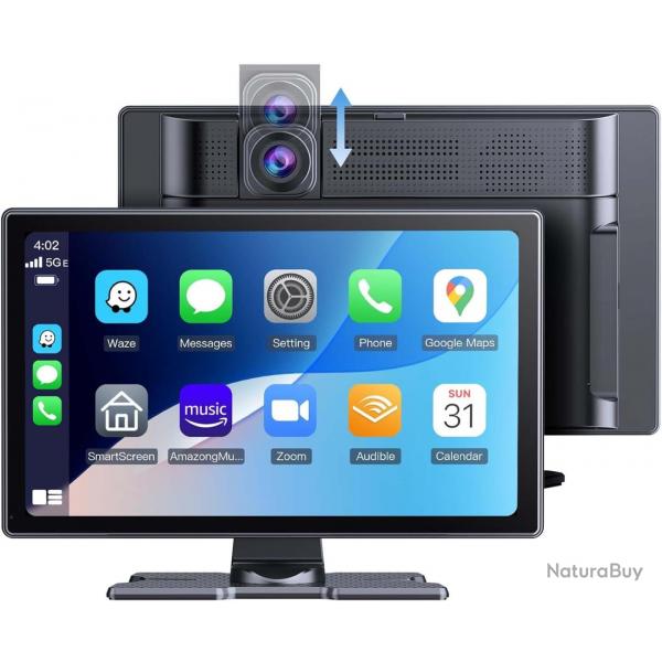 cran CarPlay Voiture 9" HD IPS sans Fil Tactile Compatible avec Apple CarPlay et Android Auto,Super