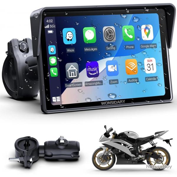 cran CarPlay Moto sans Fil Compatible avec Apple CarPlay & Android Auto,5 Pouces cran Tactile Moto