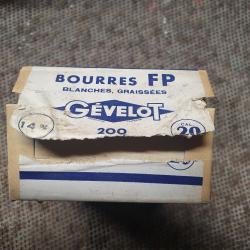 boite GEVELOT de 127 bourres grasses FP BLANCHES GRAISSEES de 15 mm d'épaisseur pour calibre 20