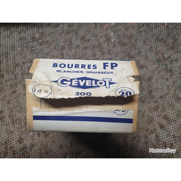 boite GEVELOT de 127 bourres grasses FP BLANCHES GRAISSEES de 15 mm d'paisseur pour calibre 20