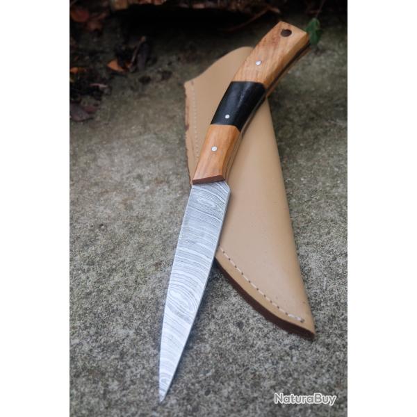 Couteau De Pcheur A Lever Les Filets Lame Acier Damas 256 Couches Manche Bois Etui Simi Artisanat