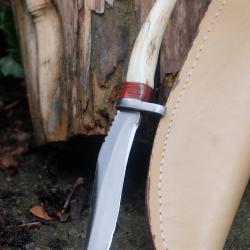 Little Skinner Couteau De Chasse Lame Acier Inox Manche Bois de Cerf Etui Simili Cuir Camping