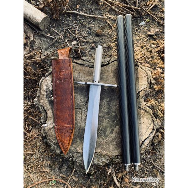 pieux de grande chasse d'artisan / manche fibre de carbone / dague acier carbone