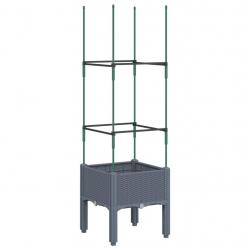 Jardinière bac lit surélevé plantes fleurs terrasse jardin avec treillis 40 x 40 x 142,5 cm PP gris