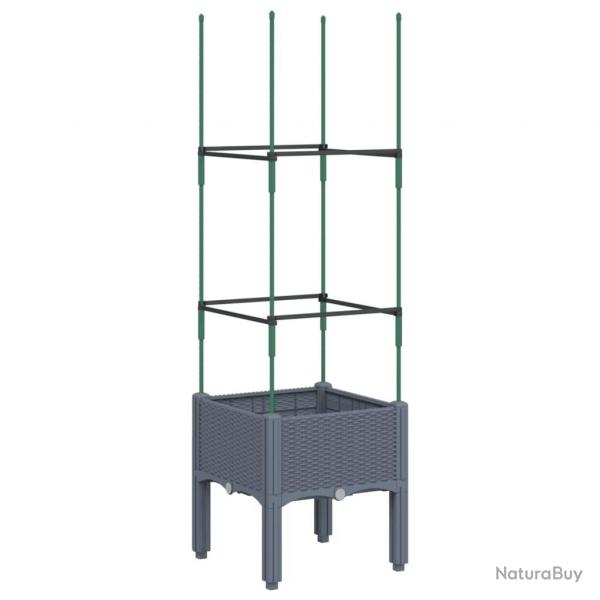 Jardinire bac lit surlev plantes fleurs terrasse jardin avec treillis 40 x 40 x 142,5 cm PP gris