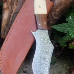 Beau Poignard Couteau Legolas Damas Lame 256 Couches Manche Bois & Os Fabr Artisanale Etui Cuir