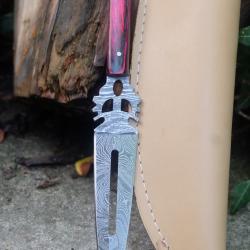 Couteau Dague Ghost Damas Lame Acier 256 Couches Manche Bois Etui Simili Cuir Fabr Artisanat