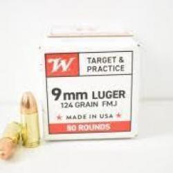 CARTOUCHES WINCHESTER calibre 9 LUGER SUPER X 124grs FMJ x50
