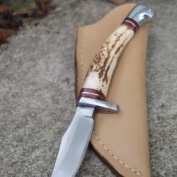 Little Skinner de Poche Couteau De Chasse Lame Acier Inox Manche Bois de Cerf Etui Simili Cuir