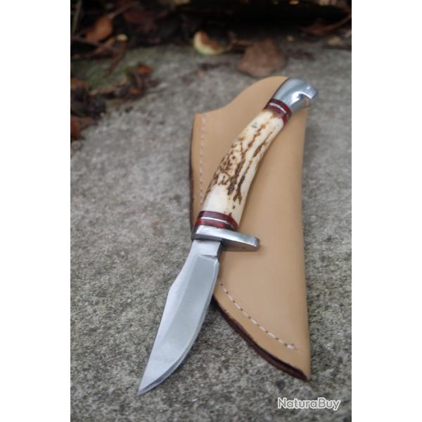 Little Skinner de Poche Couteau De Chasse Lame Acier Inox Manche Bois de Cerf Etui Simili Cuir
