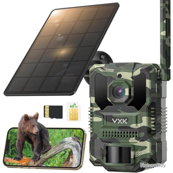 Camra Chasse Solaire Connecte Tlphone Vision Nocturne SD de 64GB Batterie 8000mAh Etanche IP66