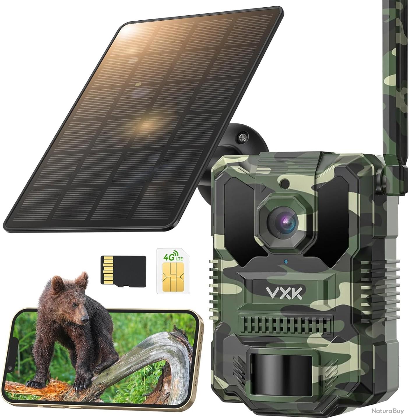 Caméra de chasse solaire 4G 2,5K Full HD - Alarme-push - Batterie