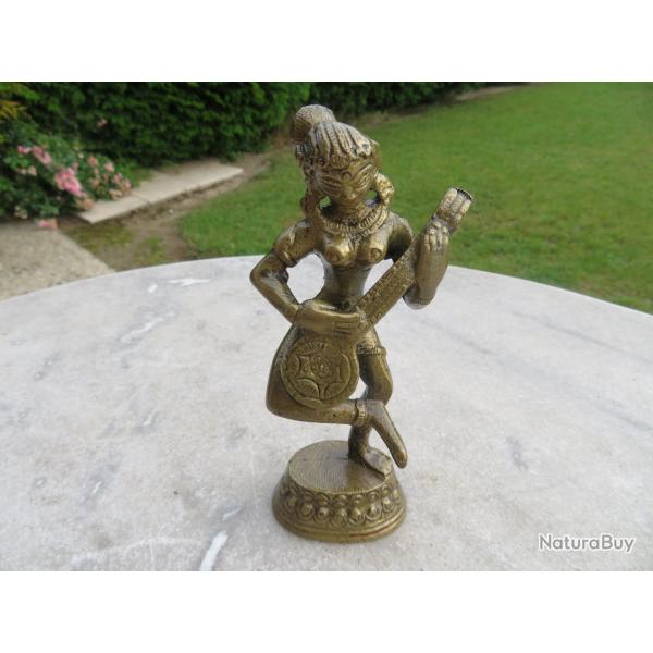 VINTAGE - Ancienne Statuette asiatique de musicienne en bronze dorée - Thaïlande (XXé)