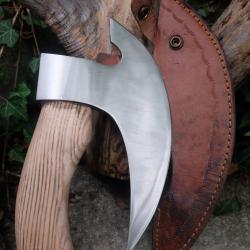 HACHE TOMAHAWK HACHETTE Hache de Gimli Lame Acier Carbone Manche Bois Etui Cuir Fabric Artisanale