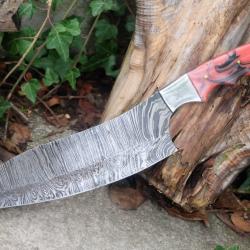 Couteau De Cuisine Santoku Lame Acier Damas 256 Couches Manche Acier/Résine Fabrication Artisanale