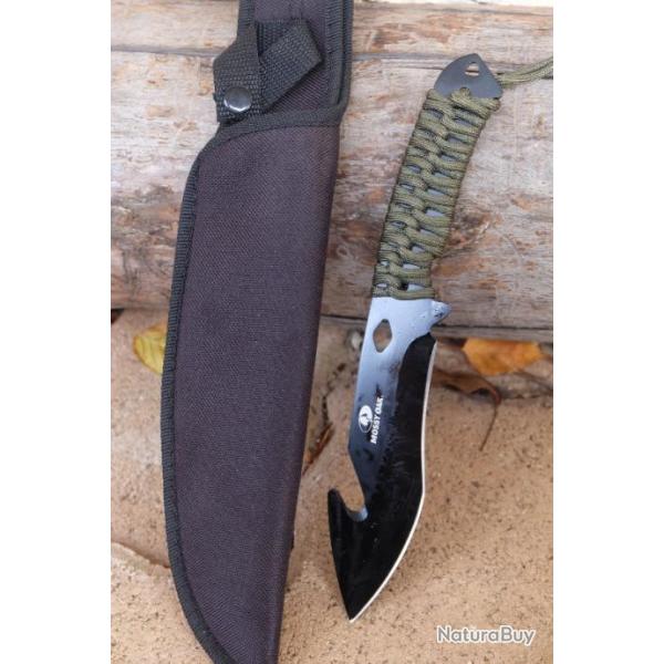 Couteau de Brousse Harpoon Lame Acier 3Cr13 Manche Corde Etui Nylon Idal pour la Survie & la PcheA