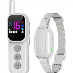 Collier de Dressage Chien IPX67 Bip Vibration Choc Réglable Télécommande 500 m Rechargeable Blanc