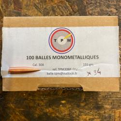 Ogive mono métallique TPM 308 155 grains