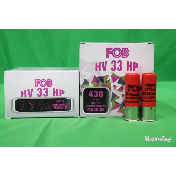 LOT DE 2X BOITES-25 CARTOUCHES CALIBRE 12 FOB HV 33 HP