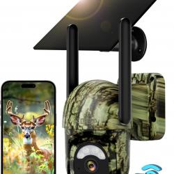 Caméra Chasse Solaire Vision Nocturne Couleur 2K PTZ PIR Détection 4G LTE Carte SIM Etanche IP65