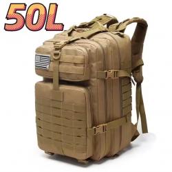 Sac à dos tactique kaki beige 50L - camping, bushcraft, tir, randonnée outdoor robuste
