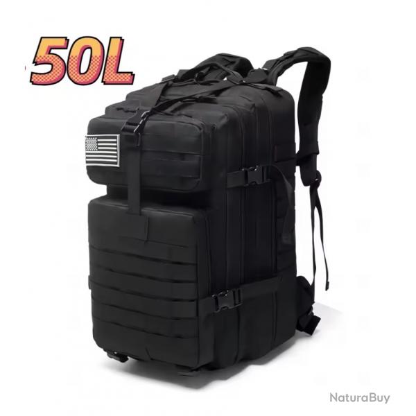 Sac  dos tactique noir 50L - survie, pche, randonne, militaire, chasse, trekking solide