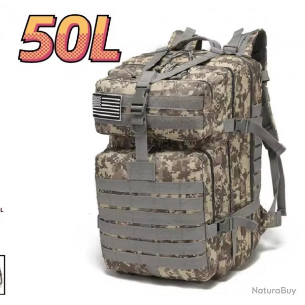 Sac  dos tactique ACU 50L - chasse, pche, bivouac, randonne, camping robuste
