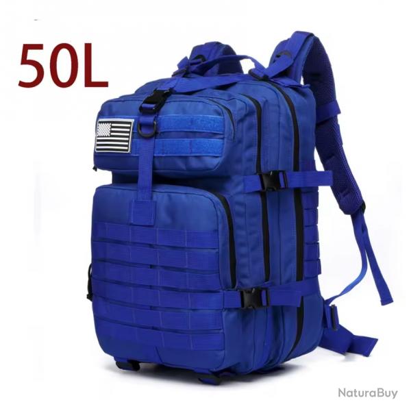 Sac  dos tactique bleu 50L - trekking, camping, bushcraft, plein air, chasse, pche outdoor