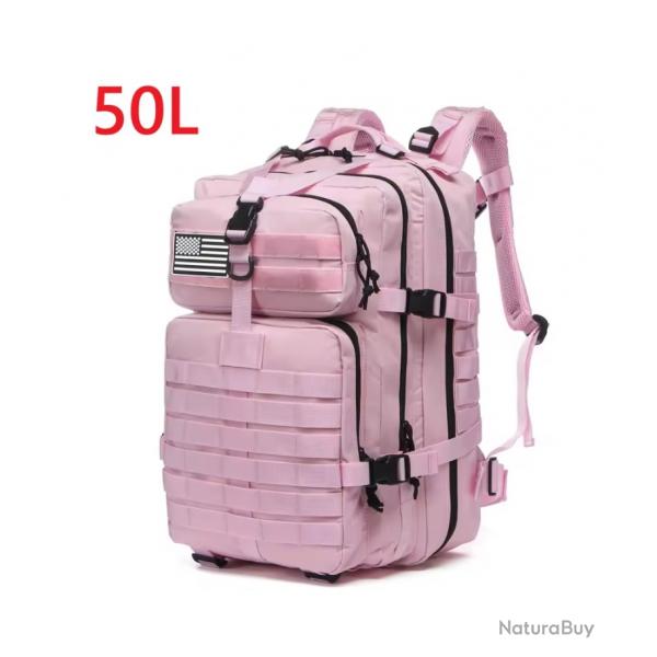 Sac  dos tactique rose 50L - randonne, camping, voyage, trekking outdoor robuste