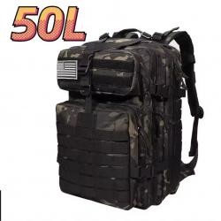 Sac à dos tactique camouflage noir 50L - airsoft, tir, bushcraft, chasse, pêche outdoor imperméable